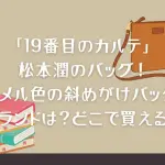 「19番目のカルテ」松本潤のバッグ！キャメル色の斜めがけバッグのブランドは？どこで買える？